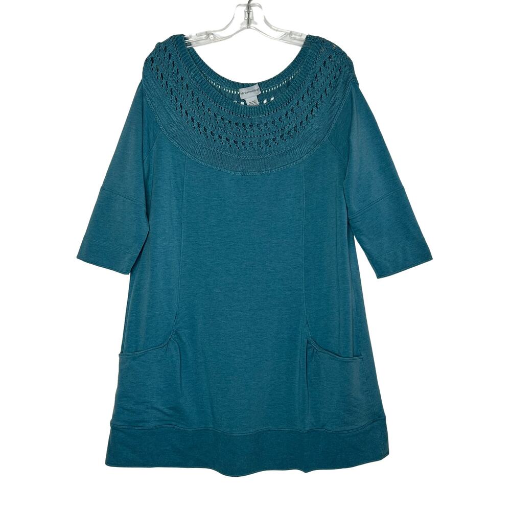 Soft Surroundings 3/4 Sleeve Crochet Boatneck Tunic Dress Blue Womens XL